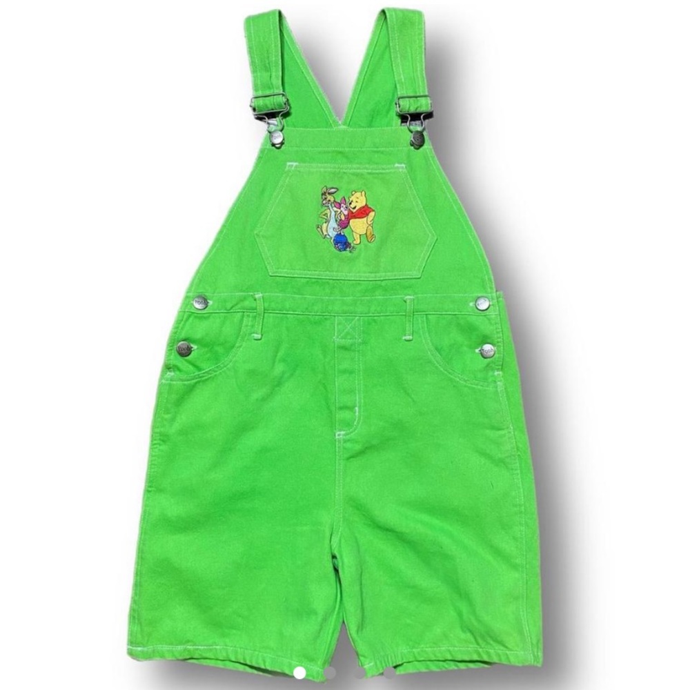 Vintage 90s lime green Winnie the Pooh overall shorts